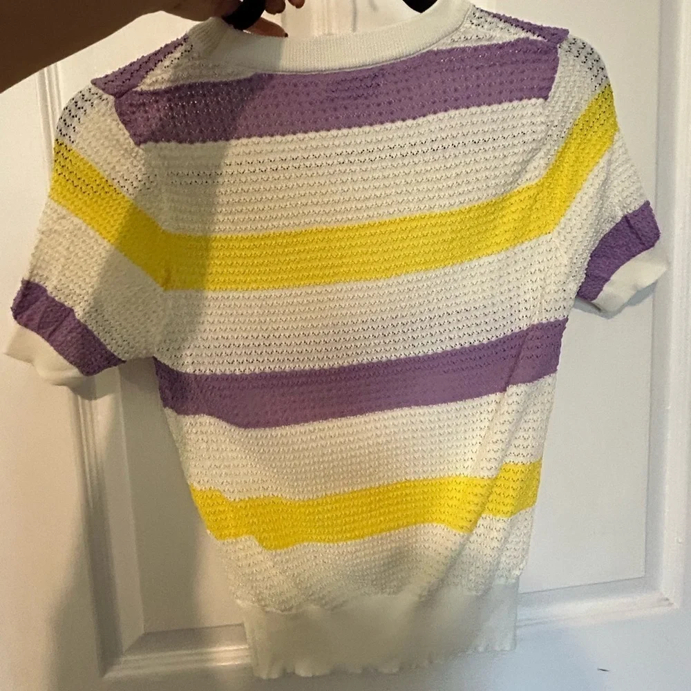 CHANEL Yellow and Purple Crew Neck Sweater